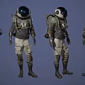 Man Wearing Detailed Astronaut Suit with Helmet Backpack Front and Back Full Body Views