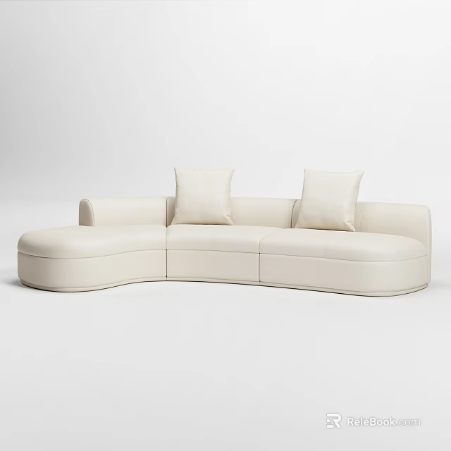 Modern Curved Cream Sofa Set With Soft Pillows And Smooth Upholstery 3d model 