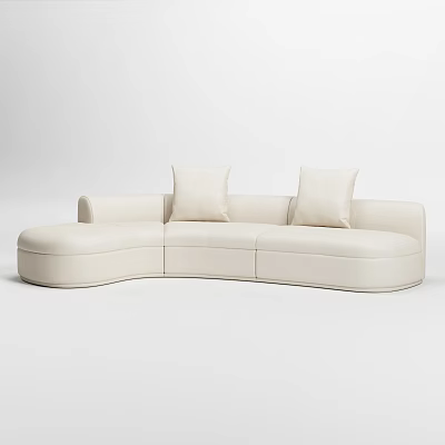 Modern Curved Cream Sofa Set With Soft Pillows And Smooth Upholstery 3d model