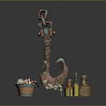 Household Decorative Items With Anchor Shape Hook Basket And Colorful Glass Bottles