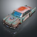 Vintage Classic Car With Rusty Body Red Rusted Roof And Front Circular Emblem