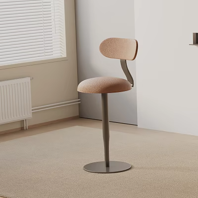 Modern Beige Upholstered Bar Stool With Curved Backrest And Metal Base In Interior Room 3d model