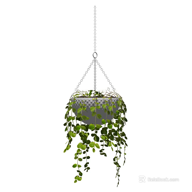 Hanging Basket Plant With Trailing Green Vines In Suspended Metal Planter For Indoor Decor 3d model 