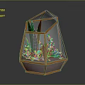 Geometric Glass Terrarium With Orange Frame And Green Succulent Plants Inside