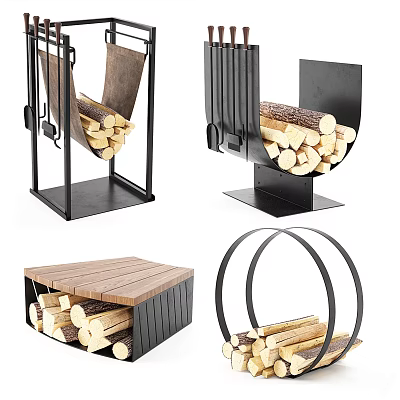 Modern Fireplace Designs With Wood Storage Metal Frames And Wooden Panels 3d model