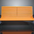 Orange Wooden Slatted Bench With Metal Armrests And Sturdy Frame Design