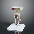 Cartoon SciFi Robot Figure With White Body Red Eyes And Mechanical Joints On White Base
