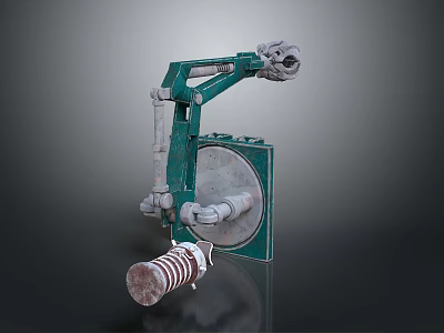 Green Metal Industrial Mechanical Device With Circular Component And Cylindrical Attachment 3d model