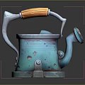 Blue Kettle With Wooden Handle Metal Perforated Body And Silver Spout Design