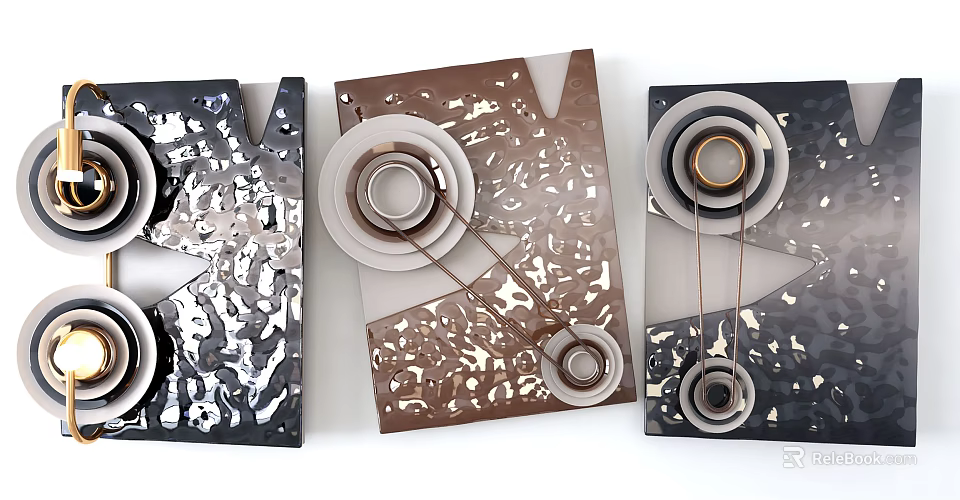 Modern Wall Decor with Geometric Shapes Circular Elements and Perforated Patterns 3d model