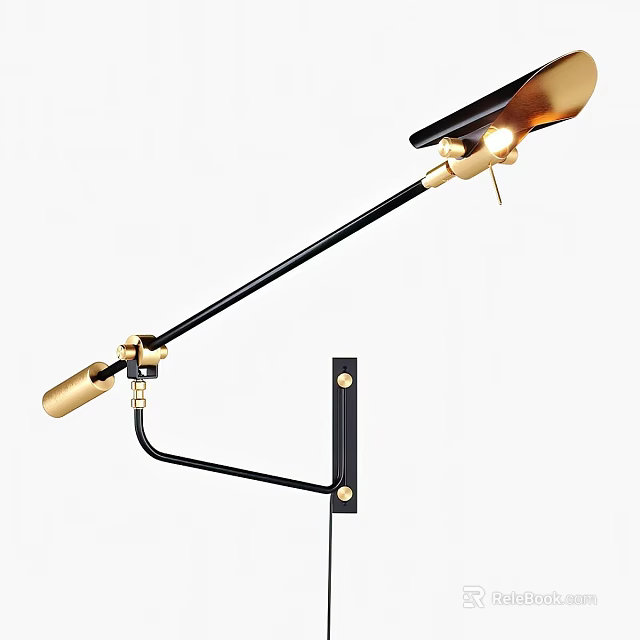 Sleek Modern Gold and Black Metal Floor Lamp with Adjustable Arm and Contemporary Design 3d model 