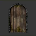 Moss Covered Old Wooden Door With Stone Frame And Vintage Design