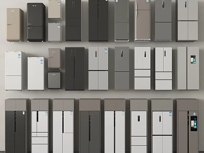 Various Modern Refrigerators And Freezers Collection With Different Colors And Designs 3d model