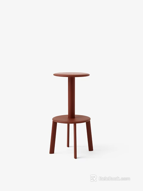 Red Bar Stool With Round Seat Footrest And Three Legs Design 3d model