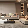 Modern Elegant Living Room Interior With Beige Sofa Coffee Table And Area Rug