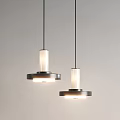 Modern Pendant Lights With White Shades And Black Metal Bases On Grey Wall
