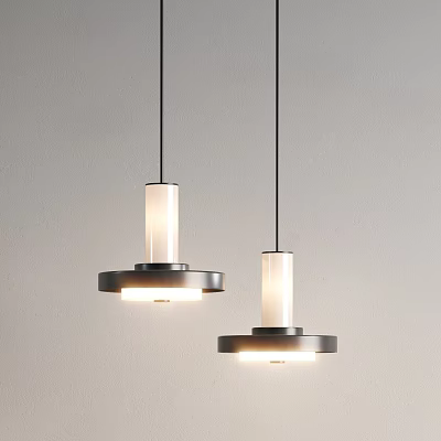 Modern Pendant Lights With White Shades And Black Metal Bases On Grey Wall 3d model