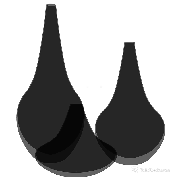 Pair of Modern Black Vases With Streamlined Shape For Floral Arrangements 3d model 