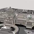 Classical Style Office Building With Symmetrical Design Flagpoles And Front Plaza 3d model