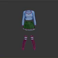 Cheerleader Costume With White Long Sleeve Top Black Skirt And Striped Socks