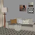 Modern Double Sofa with Arm Fabric Sofa Modern Decorative Painting Modern Sofa Floor Lamp Double 3d model