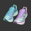 Blue And Green Running Shoes With Modern Striped Design And White Sole