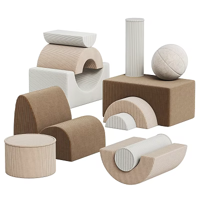 Soft Textured Geometric Shapes Arrangement With Neutral Beige Brown White Tones 3d model