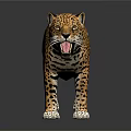 Leopard with Spotted Fur Standing Open Mouth on Shiny Reflective Surface 3d model