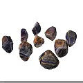 Natural Polished Agate Stones With Blue Purple Brown Striped Patterns On White