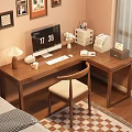 Wooden Desk With Computer Monitor Lamp Storage Box Books And Chair In Cozy Room