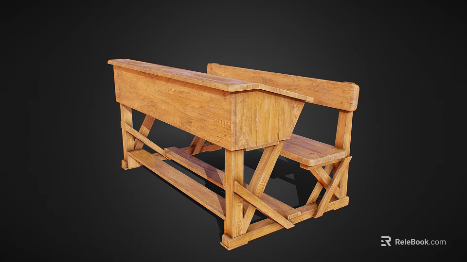 Rustic Wooden Furniture Bench With Sturdy Crossed Legs And Solid Design 3d model 