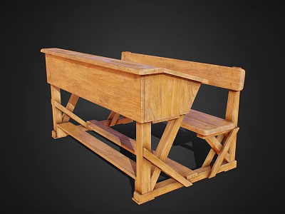 Rustic Wooden Furniture Bench With Sturdy Crossed Legs And Solid Design 3d model