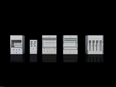 Modern White Industrial Equipment Units with Control Panels and Displays 3d model