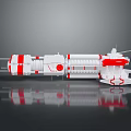 Red and White Modern Watercraft with Streamlined Multi Section Structure and Futuristic Design Elements