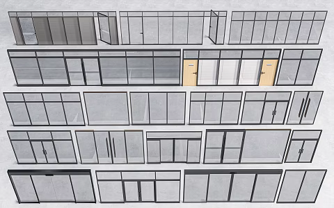 Modern Door Glass Door Floor-to-ceiling Window Floor-to-ceiling Glass Partition Office Partition Door Window Glass Entrance Door 3d model