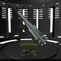 Military Missile on Green Launcher in Control Room Platform with Gray Walls and Striped Lights