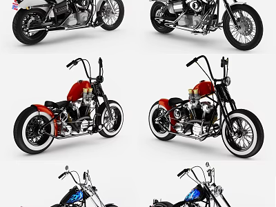 Custom Vintage Motorcycles In Red And Blue With Classic Design Details 3d model