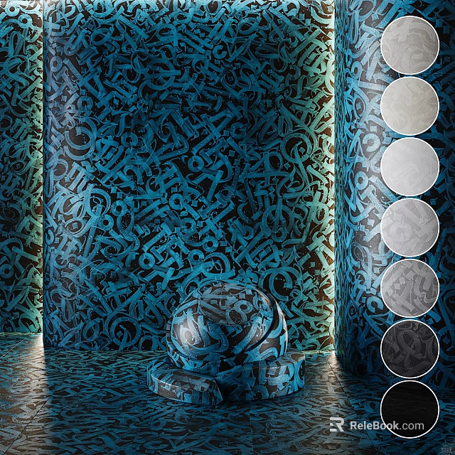 Decorative Components With Blue Black Letter Patterns Spherical Shape And Circular Samples 3d model