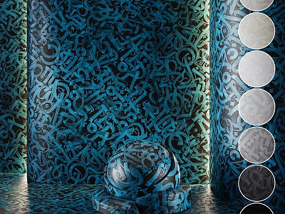 Decorative Components With Blue Black Letter Patterns Spherical Shape And Circular Samples 3d model