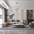 Modern Living Dining Room Interior With Chandelier Large Window Sofa And Decorative Plant
