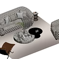 Elegant Modern Tufted Sofa and Marble Coffee Table Set with Armchair and Decorative Rug