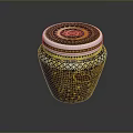 Artistic Hand Carved Decorative Jar With Intricate Patterns And Gold Accents