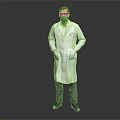 Bearded Man Wearing White Lab Coat With Hands in Pockets Standing Against Gray Background 3d model