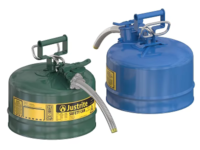 Justrite Green And Blue Industrial Safety Cans With Pouring Spout And Flexible Hose 3d model