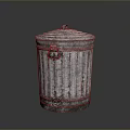 Corrugated Metal Trash Can With Lid Handle And Rustic Textured Surface Design
