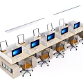 Modern Office Workstation Desks With Computers Ergonomic Chairs And Open Layout 3d model