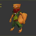 Orange Squirrel Like Game Character With Big Tail Green Pants Red Scarf And Green Top
