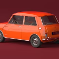 Vintage Orange Compact Car with Chrome Front Grille Headlights and Classic Wheels