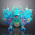 Cute Blue Fantasy Game Movie Character With Winged Design Star Decorations And Purple Flowers
