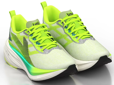 Light Green And White Running Shoes With Bright Yellow Laces And Breathable Mesh Upper 3d model